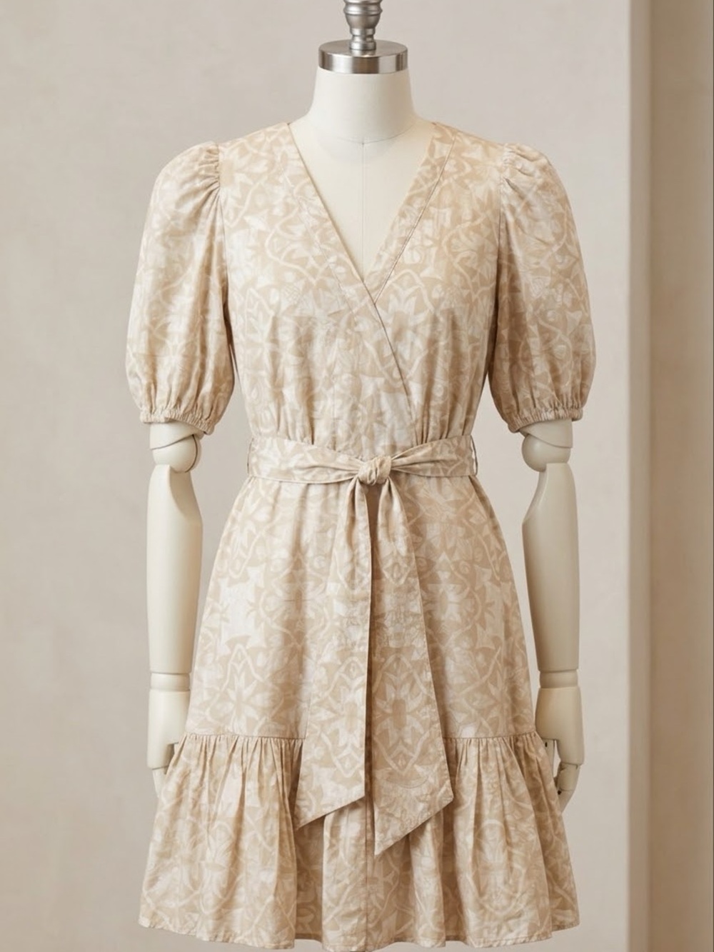 Calvin Klein Beige Printed Wrap Mini Dress